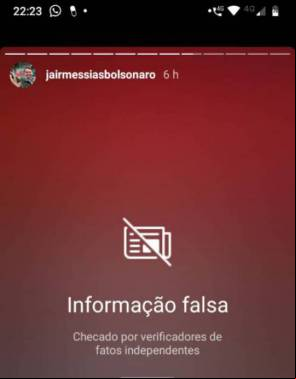 PUBLICAÇÃO de Fernandes foi compartilhada por Bolsonaro e marcada pelo Instagram como notícia falsa