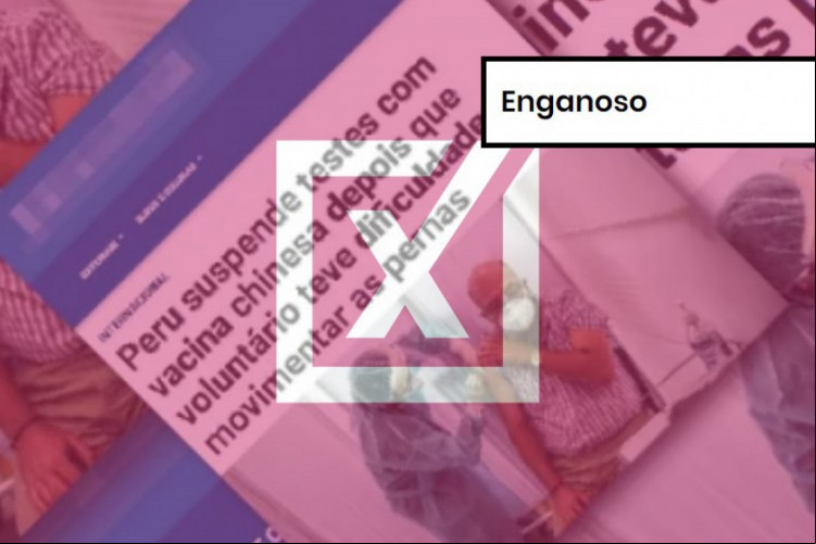 Texto publicado em site sobre suspensão de testes de vacina chinesa no Peru, que não menciona qual a empresa responsável pelo imunizante.
