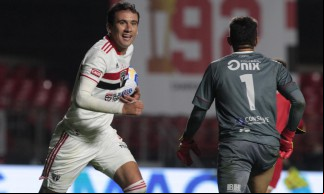 Atacante Pablo comemora gol no jogo São Paulo x 4 de Julho, no Morumbi, pela Copa do Brasil