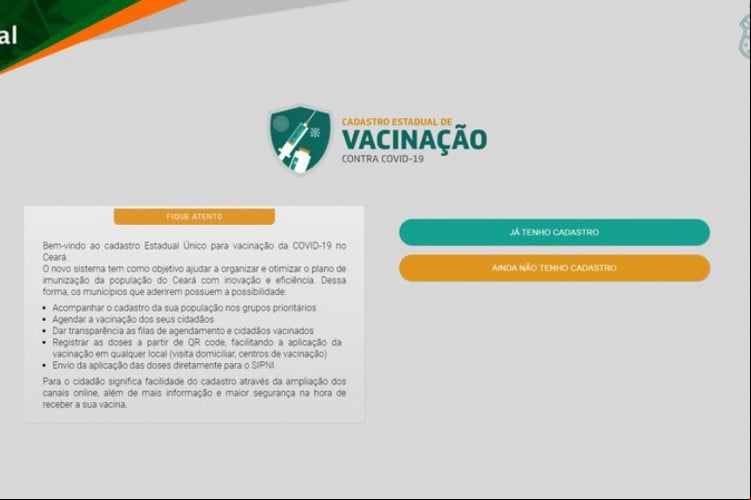 Cadastro de vacinação no Ceará contra Covid-19.