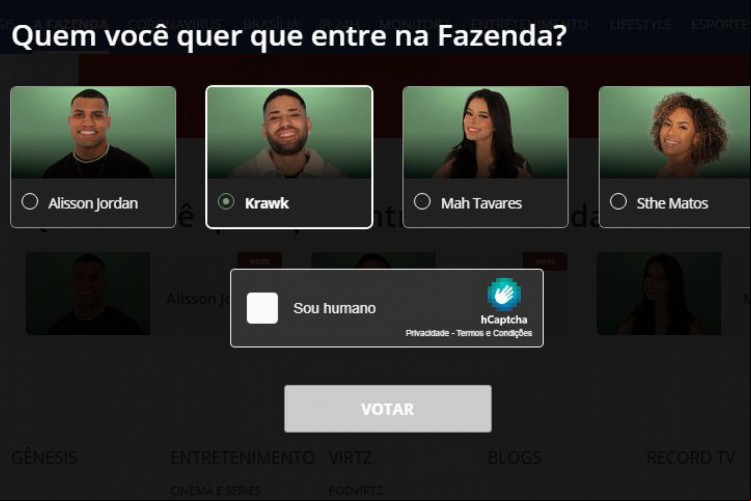 Votação no R7 inicialmente é para escolher um influencer para entrar na A Fazenda 2021. Saiba como votar na enquete