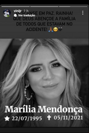 Vinicius Junior lamenta morte da cantora Marília Mendonça