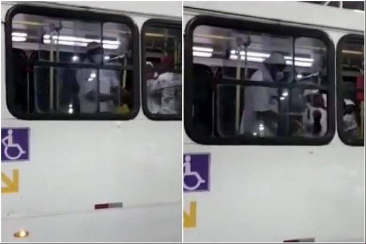 Nas imagens, um terceiro homem aparece na cena e tenta separar a dupla, mas sem sucesso.