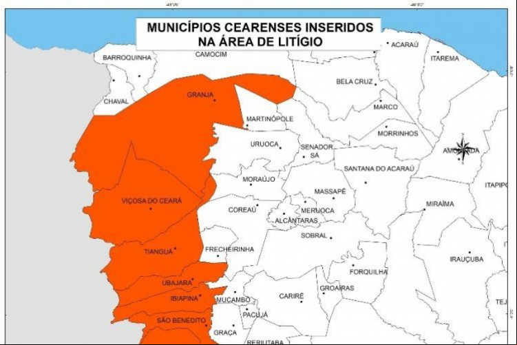 Municípios cearenses inseridos na área de litígio