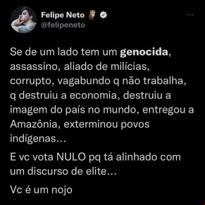 Felipe Neto respondeu às declarações de Tiago Leifert durante à transmissão ao vivo do jogo da Seleção Brasileira 