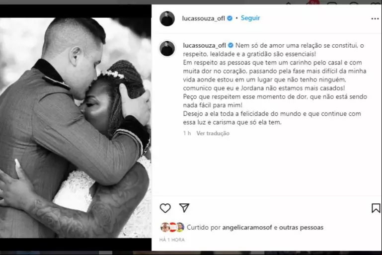 Lucas oficializou a separação em um post no Instagram
