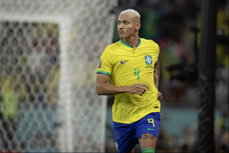 Atacante Richarlison comemora gol no jogo Brasil x Coreia do Sul, no Estádio 974, pela Copa do Mundo 2022