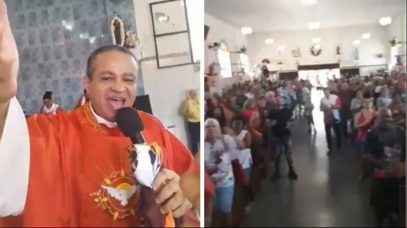 Padre viraliza ao animar missa com hit do Grupo Revelação.