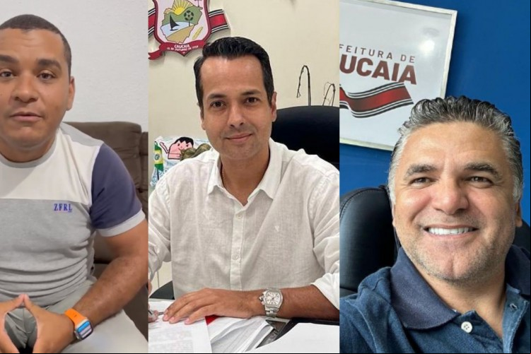 Funcionário (à esquerda) da gestão de Vitor Valim (ao centro) fez acusações direcionadas ao vice-prefeito, Deuzinho Filho (à direita)