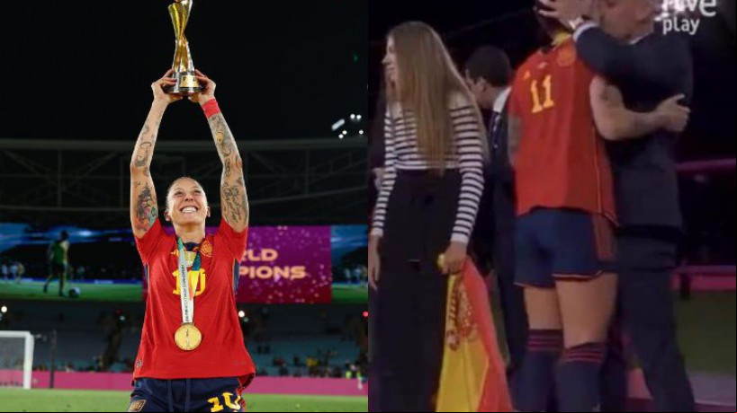 A jogadora da Espanha, Jenni Hermoso, recebeu um beijo do presidente da Federação Espanhola de Futebol. 