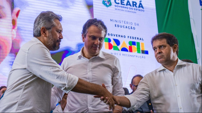 ￼Governador Elmano de Freitas, ministro Camilo Santana e presidente da Alece Evandro Leitão