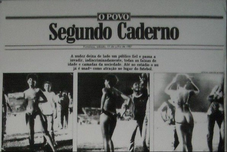 Página do jornal O POVO de 1987 noticia strip-tease realizado no estádio Presidente Vargas Página do jornal O POVO de 1987 noticia strip-tease realizado no estádio Presidente Vargas