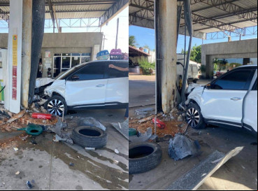 Motorista saiu da pista na CE-040 em Fortim e atingiu uma das bombas de combustível de um posto de gasolina  