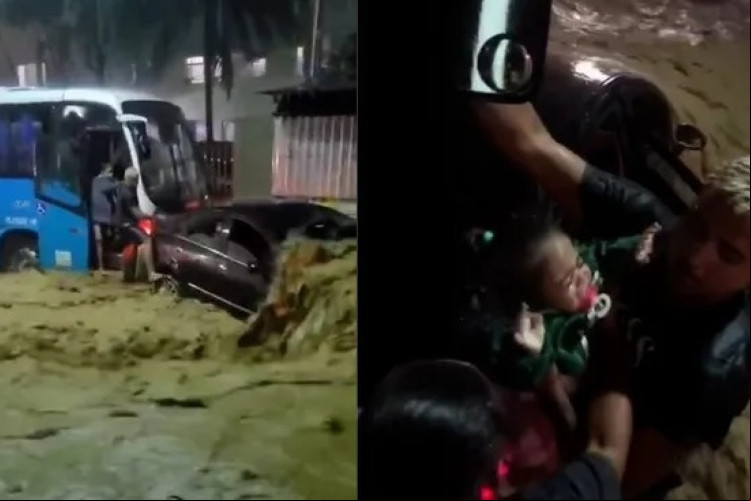 Ônibus fez trajeto alternativo e encontrou a família presa no carro