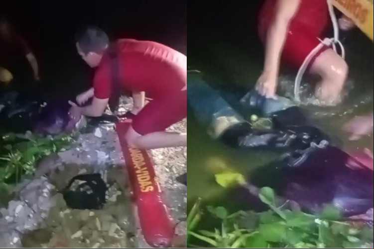 Boneco foi retirado da água pelos bombeiros. "Resgate" chamou a atenção nas redes sociais e dividiu a opinião dos usuários
