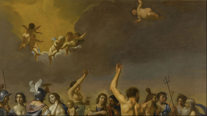 Quadro "Le festin des dieux", datado entre 1635 e 1640, mostra deuses do Olimpo reunidos para um banquete. À esquerda estão Minerva, Diana, Marte e Vênus acompanhados do Cupido. Flora, a deusa da primavera, está por trás deles. Apolo coroado, identificável por sua lira, preside o centro da mesa. Hércules aparece com sua clava e Netuno com seu tridente. Na direita, Eris coloca o pomo da discórdia sobre a mesa Quadro "Le festin des dieux", datado entre 1635 e 1640, mostra deuses do Olimpo reunidos para um banquete. À esquerda estão Minerva, Diana, Marte e Vênus acompanhados do Cupido. Flora, a deusa da primavera, está por trás deles. Apolo coroado, identificável por sua lira, preside o centro da mesa. Hércules aparece com sua clava e Netuno com seu tridente. Na direita, Eris coloca o pomo da discórdia sobre a mesa