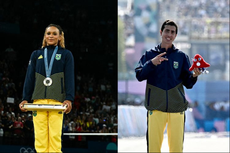 Rebeca Andrade e Caio Bonfim pegaram pódio para o Time Brasil com pratas nesta quinta-feira, 1°.