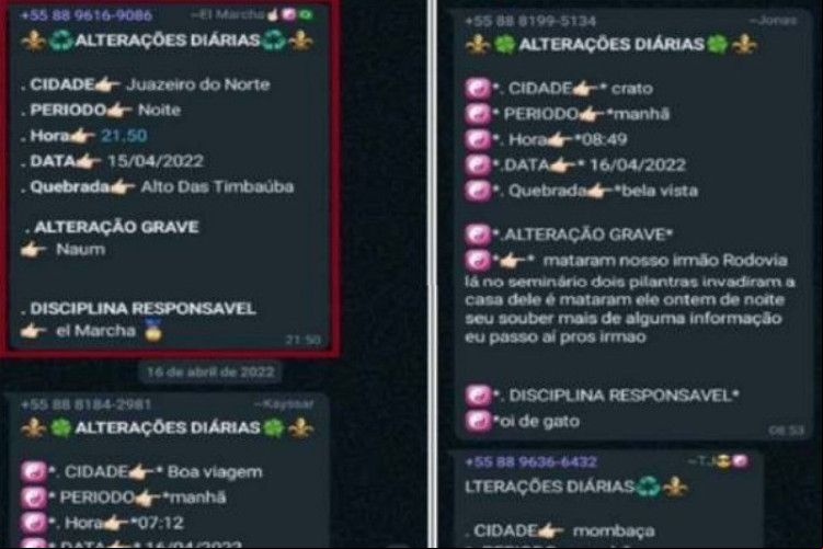 Dados extraídos das conversas do grupo de WhatsApp do PCC são alvo de denúncia do MPCE