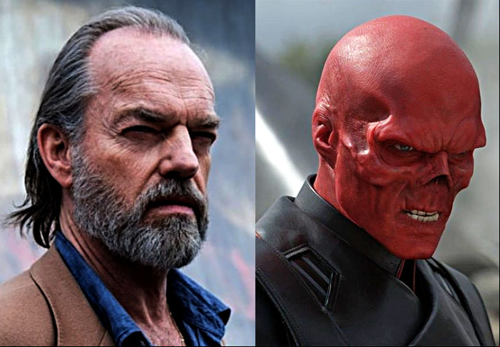 Hugo Weaving/ Caveira Vermelha - Conhecido como o Agente Smith na franquia de sucesso Matrix (1999-2021), o ator anglo-australiano, nascido na Nigéria em 4/4/1960, é o Johann Schmidt/ Caveira Vermelha, em “Capitão América: O primeiro Vingador” (2011).