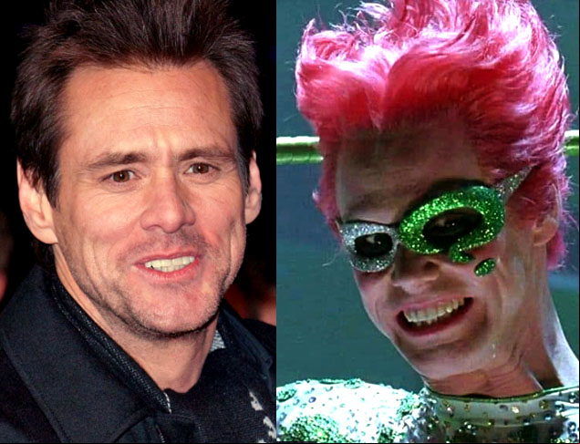 Jim Carrey/ Charada- O ator canadense, famoso pelas comédias, nasceu em 17/1/1962 em Ontário. Ele encarnou o vilão Edward Nygma/Charada em “Batman Eternamente” (1995), de Tim Burton, segunda maior bilheteria daquele ano no cinema.