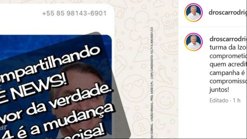 Oscar Rodrigues posta imagem que teria sido compartilhada por Veveu Arruda