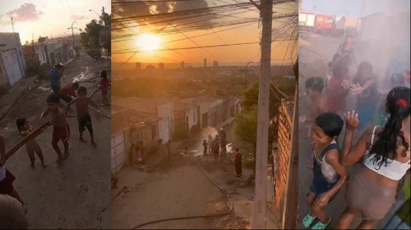 Crianças interagindo com agentes do Corpo de Bombeiros