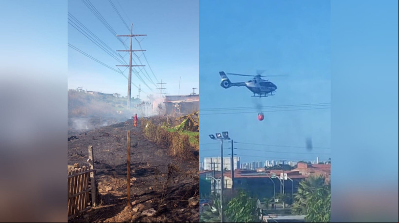 Incêndio atingiu o quintal de três residências, mas não chegou ao interior das casas