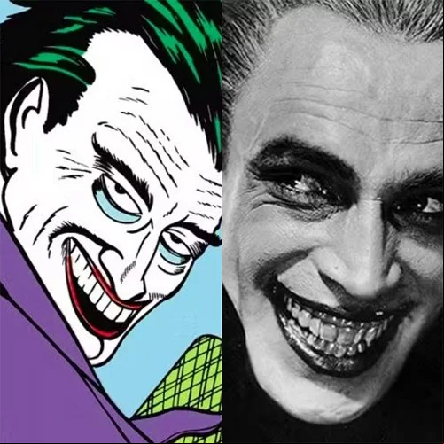 O visual marcante do Coringa, com seu sorriso forçado, foi inspirado na caracterização do personagem Gwynplaine em O Homem que Ri, interpretado por Conrad Veidt.