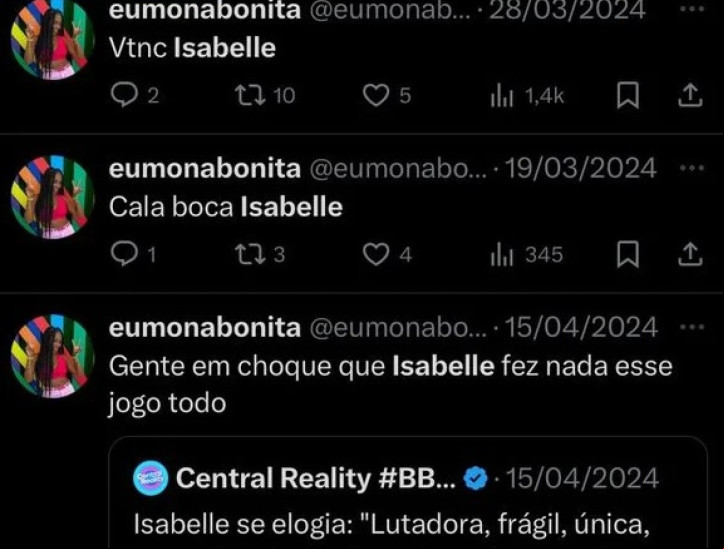 A participante do Big Brother Brasil 25, Thamiris, dirigiu críticas à ex-participante Isabelle A participante do Big Brother Brasil 25, Thamiris, dirigiu críticas à ex-participante Isabelle