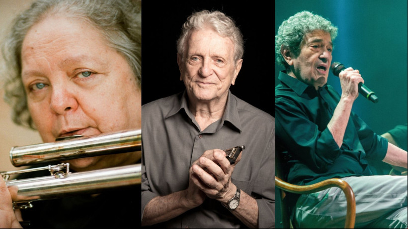 A flautista Léa Freire, o compositor Maurício Einhorn e o músico e arquiteto Fausto Nilo, respectivamente