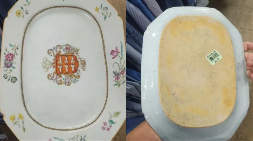 John Carcerano achou um prato de porcelana datada de 1755 em um brechó nos EUA