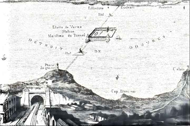 Os planos de uma conexão direta entre a Grã-Bretanha e o continente surgiram ainda no início do século XIX, mas as Guerras Napoleônicas (1803 a 1815) impediram que a ideia fosse adiante. Ela ressurgiu em projeto de 1856 (foto).