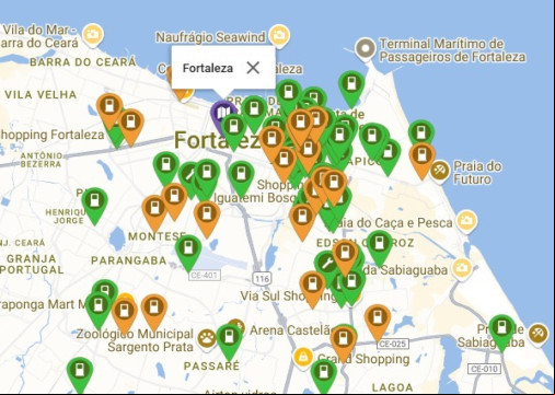 Mapa dos postos de carregamento de carros elétricos em Fortaleza no aplicativo do PlugShare Mapa dos postos de carregamento de carros elétricos em Fortaleza no aplicativo do PlugShare