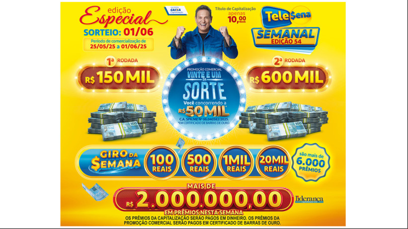 Tele Sena Semanal: resultado do sorteio de hoje, domingo, 8 de junho de 2025 (08/06/25), pelo SBT. Mais de R$ 2 milhões em prêmios