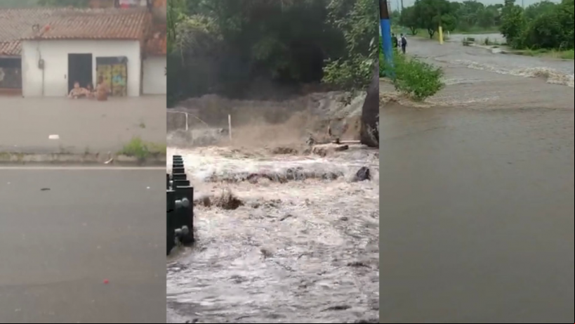 Centro de Pacatuba inundado na tarde desta quinta-feira, 16