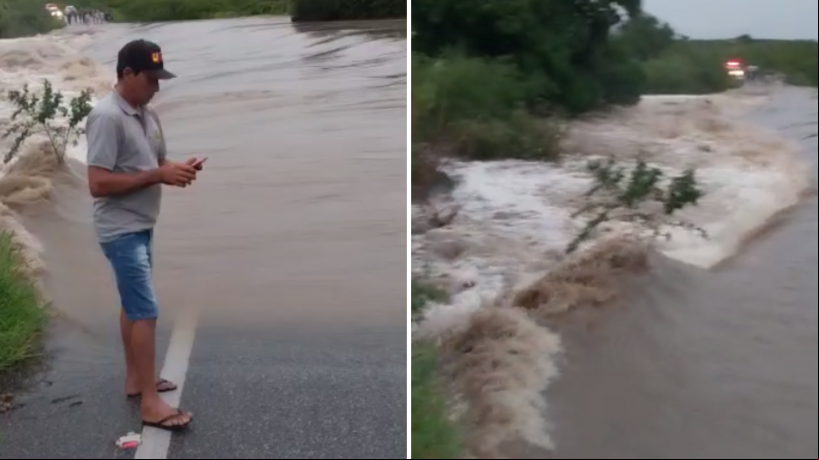 Chuvas causam pontos de alagamentos na CE-166, em Senador Pompeu; Município decreta estado de calamidade