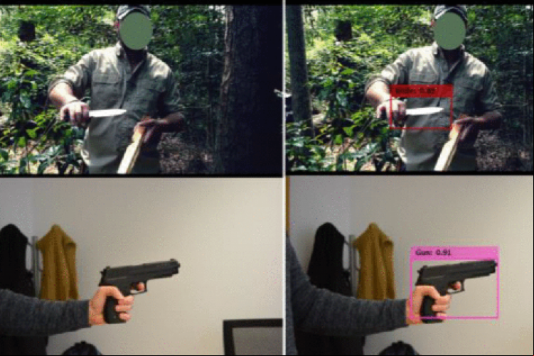 No treinamento do sistema, foram utilizadas imagens de objetos relacionados à violência No treinamento do sistema, foram utilizadas imagens de objetos relacionados à violência