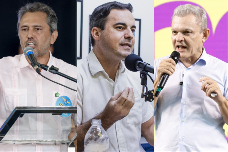 Governador do Ceará, Elmano de Freitas (PT), secretário da Saúde de Maracanaú, Capitaão Wagner (União Brasil), e prefeito de Fortaleza, José Sarto (PDT)
