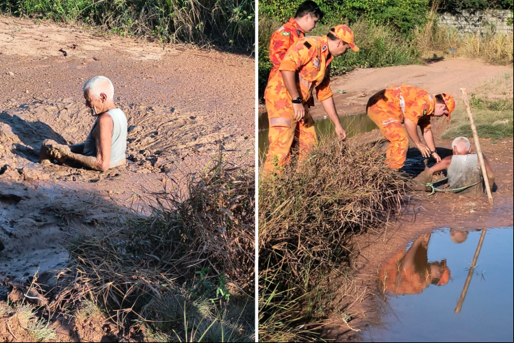 Idoso de 81 anos precisa de socorro após ficar ‘atolado’ até a cintura em um lamaçal, em Fortaleza
