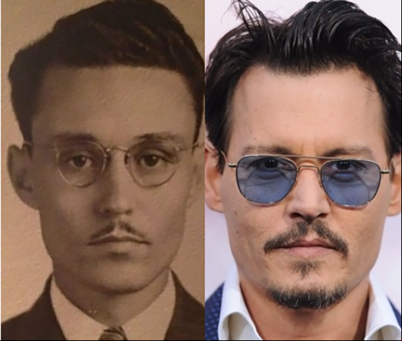 Mais um bisneto que reparou a semelhança do bisavô com um ator famoso, dessa vez Johhny Depp, o eterno Jack Sparrow de Piratas do Caribe.