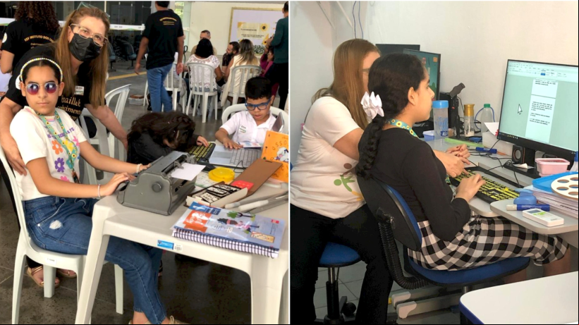 Maria Júlia em 2024 na escola do Instituto dos Cegos